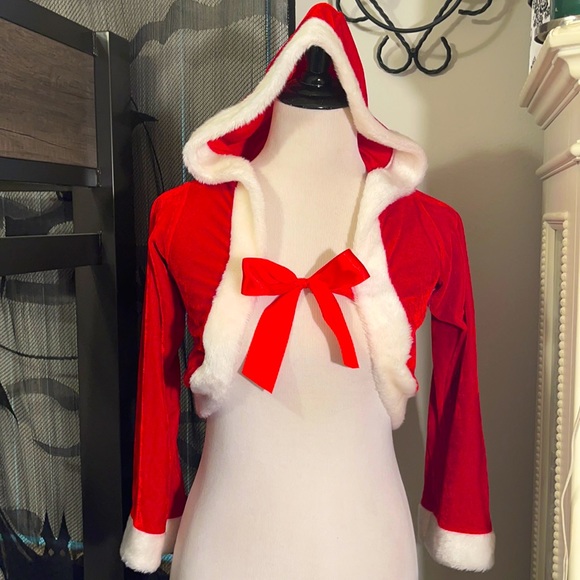Jackets & Blazers - Velvet Hooded Christmas Holiday Cape with Faux Fur trim